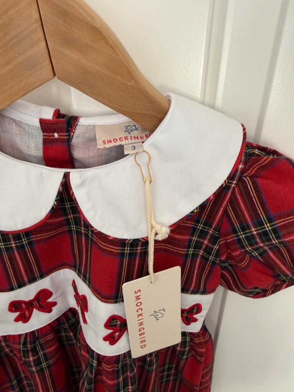 NWT Girls Red Tartan Plaid Christmas Holiday Dress with Peter Pan Collar - Picture 5 of 6